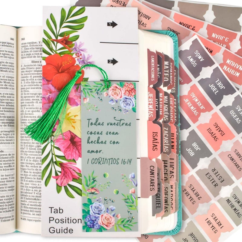 Cualfec Spanish Bible Index Tabs New & Old Testament Tabs Matte Laminated Floral Design, Bible Journaling Supplies - 122 Pcs (Terracotta) - Image 1